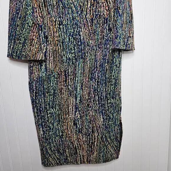 ASHRO Women's Metallic Printed Long Sleeve Midi Sheath Dress Size Medium Artsy - Picture 7 of 12